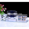 Luxury Crystal ID Card Holder with Clock and Pen Container for Office Stationery Sets;Crystal Pen Holder for New Year Gifts